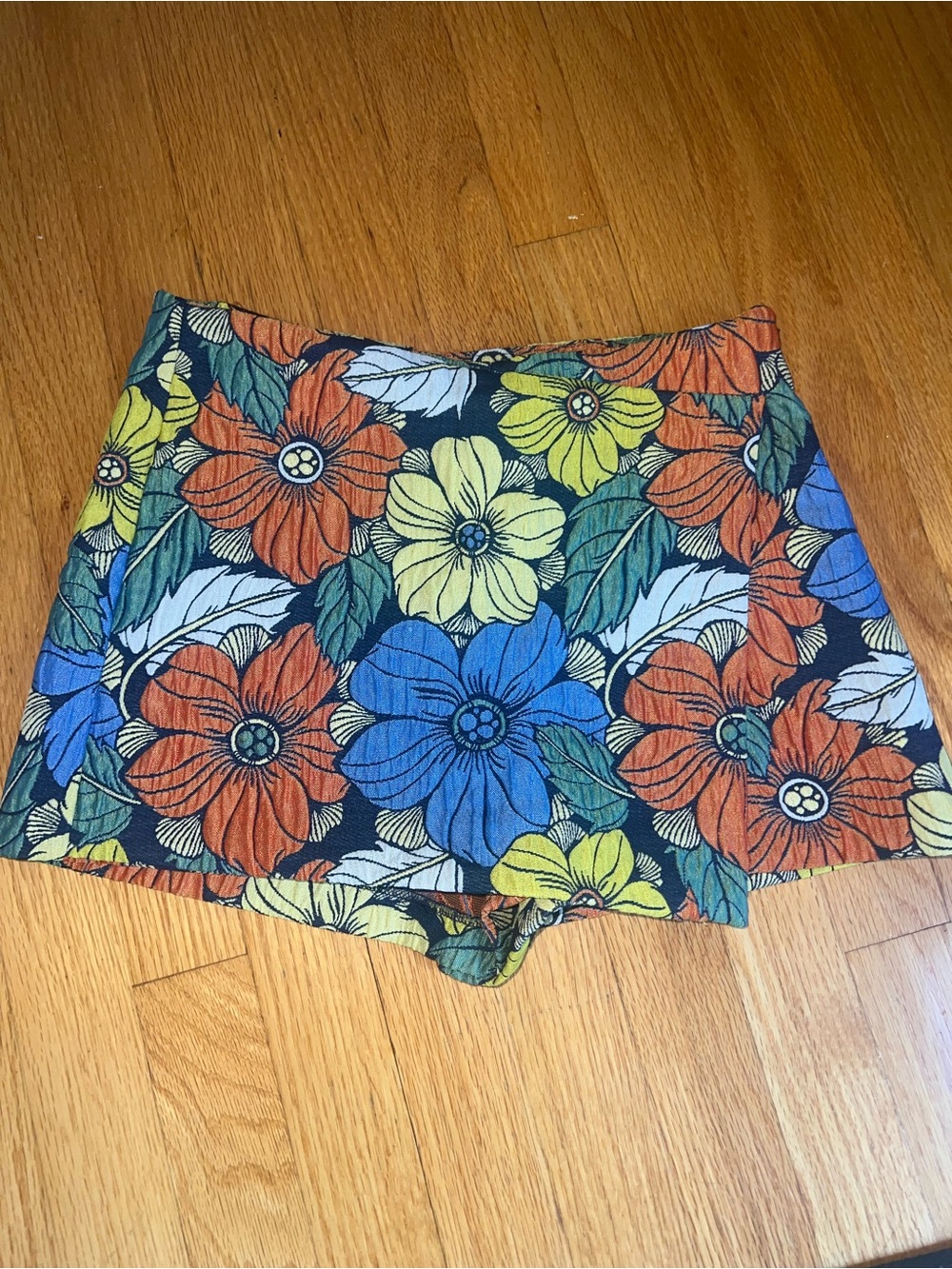 Zara floral Women's Shorts - Blue, Orange & Yellow